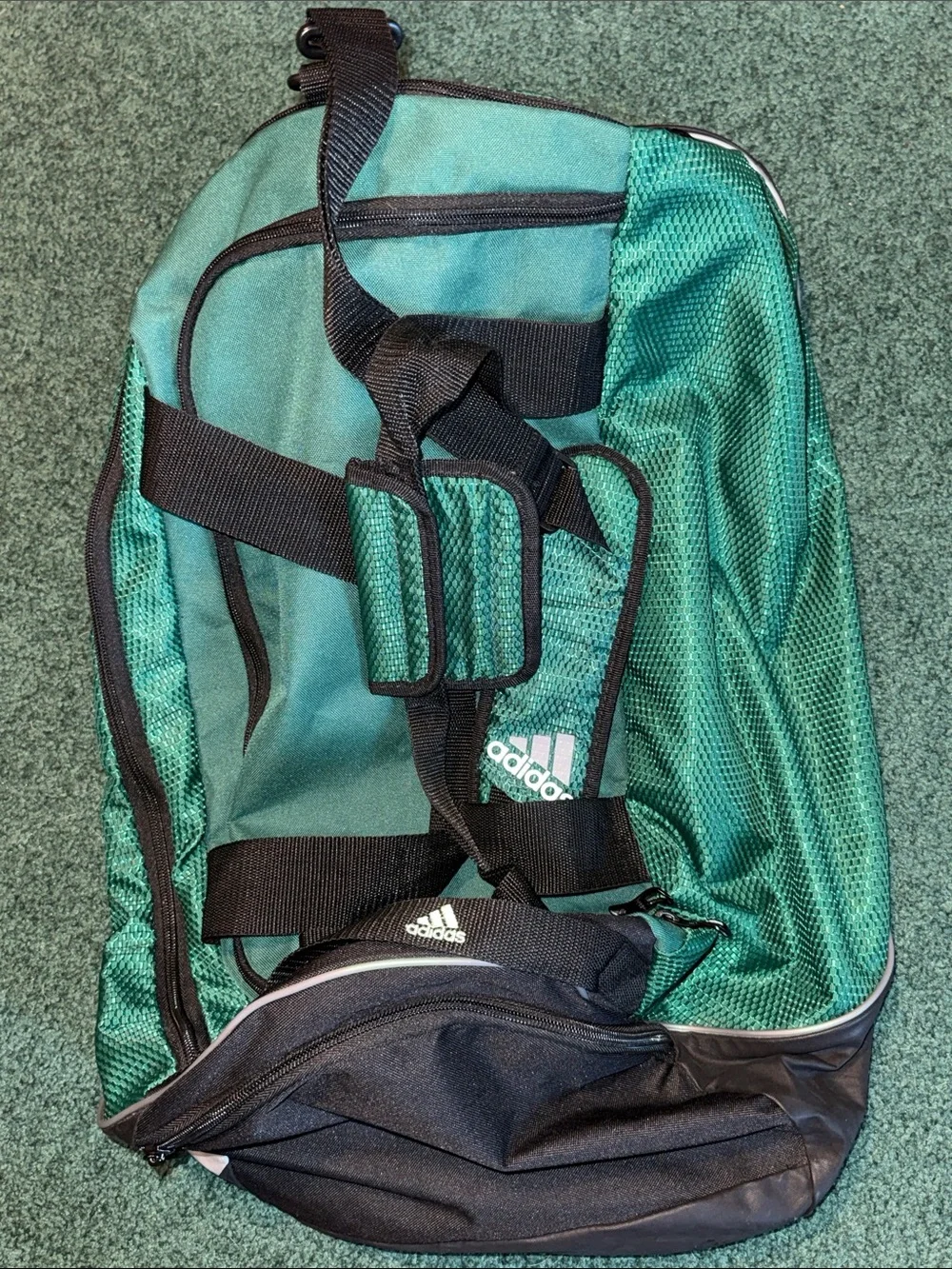 adidas Defender III green duffle bag 24x13x12 Emerald Green, multi-compartments